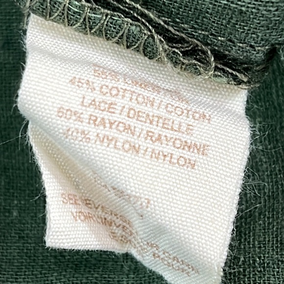 Free People Green Linen Cotton Blend Long Sleeves Army Green Top Lace Bodice - Picture 11 of 11